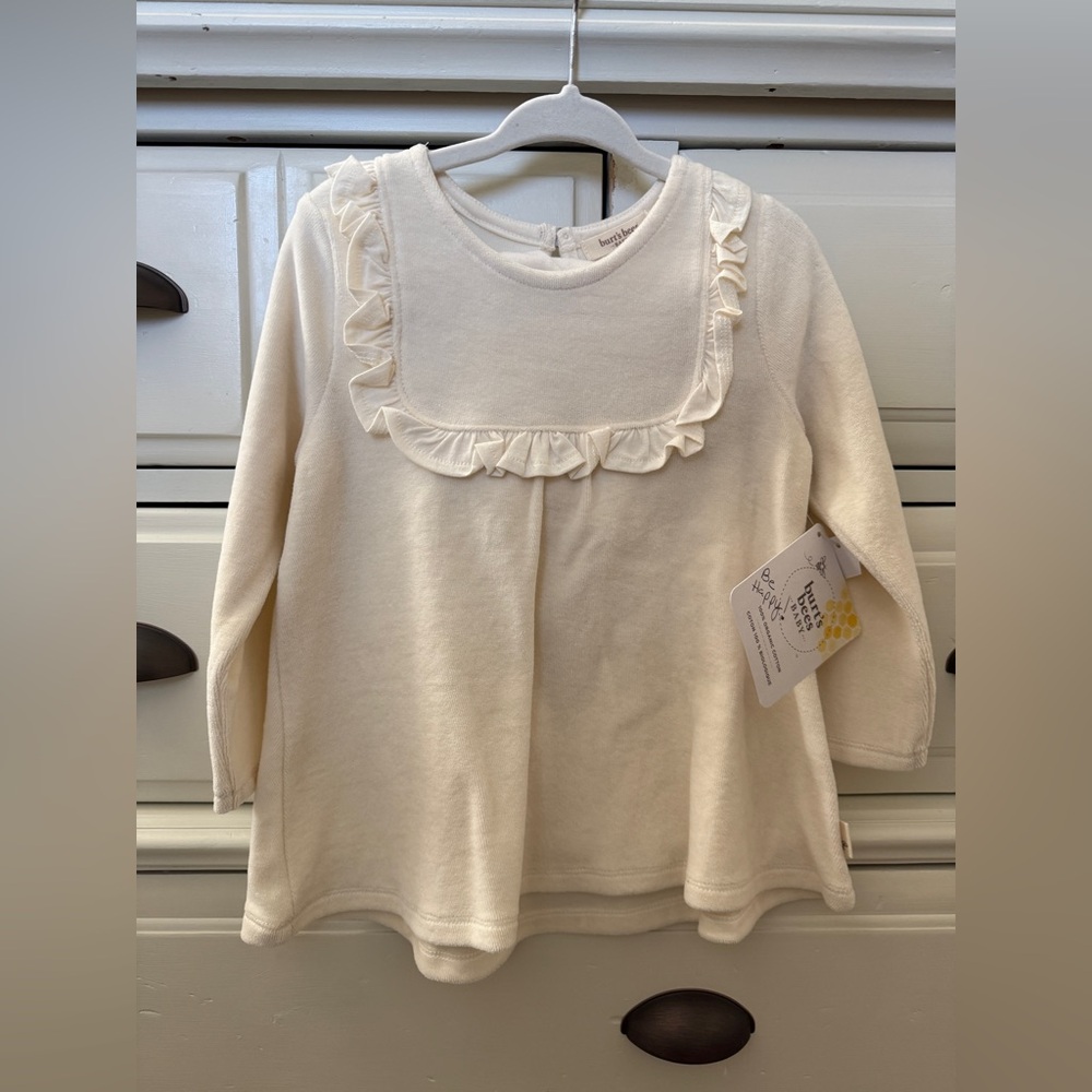 Burt’s Bees Cream Ruffle Yoke Long-Sleeve Dress NWT